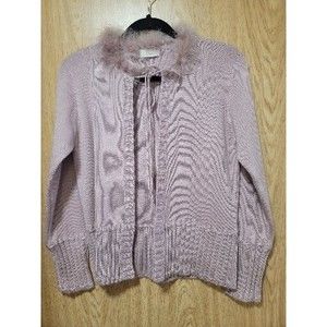Louiana Womens Mauve Open Sweater With Feathered Collar~Size S